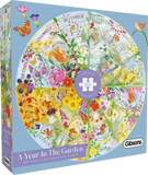 A Year In The Garden - Claire Comerford | Gibsons | 500 Pieces | Circular Jigsaw Puzzle - Puzzles +