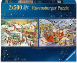The Christmas Market & Santa's Christmas Supper | Christmas Collection No. 1 | Ravensburger | 2 X 500 Pieces | Jigsaw Puzzle - Puzzles +
