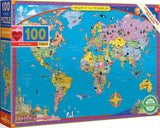 World Map - Saxton Freymann | Eeboo | 100 Pieces | Jigsaw Puzzle - Puzzles +