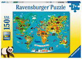 Animal World Map | Ravensburger | 150 XXL Pieces | Jigsaw Puzzle - Puzzles +