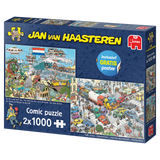 By Air Land And Sea & Traffic Chaos | Jan Van Haasteren | Jumbo | 2 X 1000 Pieces | Jigsaw Puzzle - Puzzles +